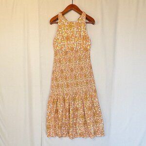 J.Crew Collection Smocked Cross-Back Yellow Sherbert Medallion Floral Midi Dress